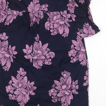 French Connection Womens Blue Floral 100% Cotton Basic Blouse Size 8 Mock Neck