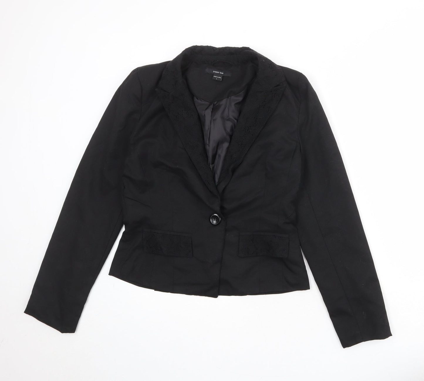 Paper Tree Womens Black Polyester Jacket Suit Jacket Size L