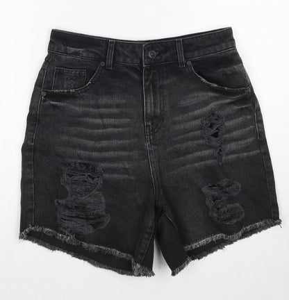 Boohoo Womens Black Cotton Cut-Off Shorts Size 8 Regular Zip - Distressed look