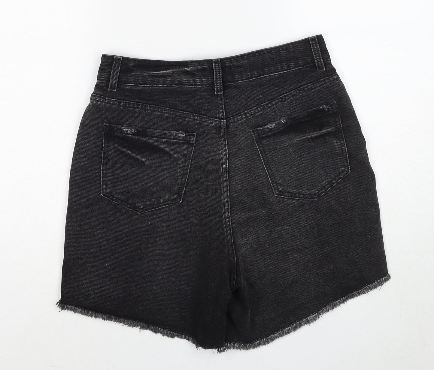 Boohoo Womens Black Cotton Cut-Off Shorts Size 8 Regular Zip - Distressed look