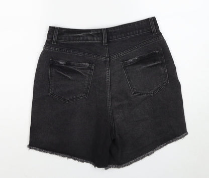 Boohoo Womens Black Cotton Cut-Off Shorts Size 8 Regular Zip - Distressed look