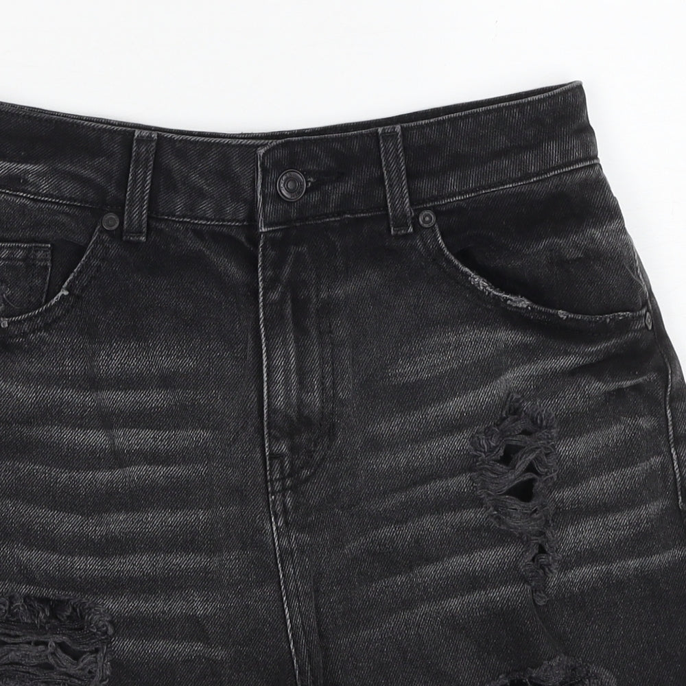Boohoo Womens Black Cotton Cut-Off Shorts Size 8 Regular Zip - Distressed look