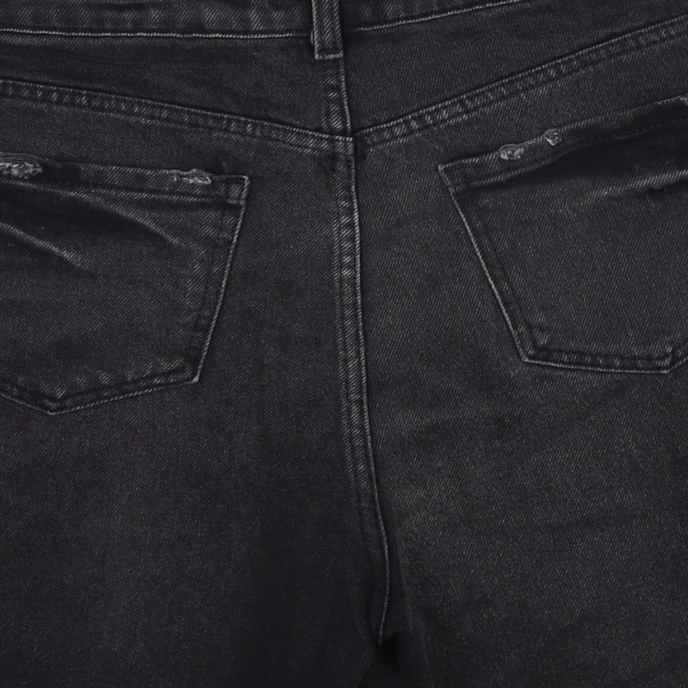 Boohoo Womens Black Cotton Cut-Off Shorts Size 8 Regular Zip - Distressed look