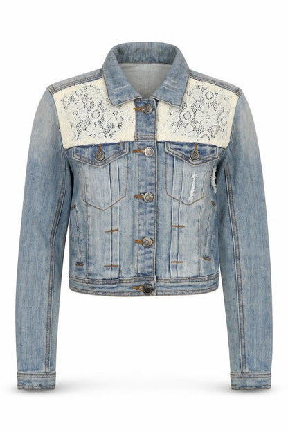 Hot Kiss Womens Blue Jacket Size S Button - Lace Details