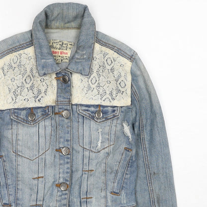 Hot Kiss Womens Blue Jacket Size S Button - Lace Details