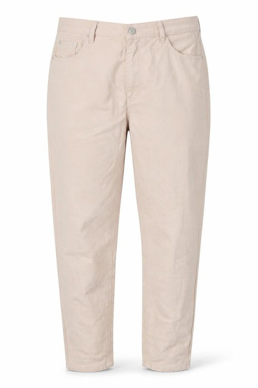 Front view of Missguided women’s beige cotton mom jeans, size UK 12, regular zip