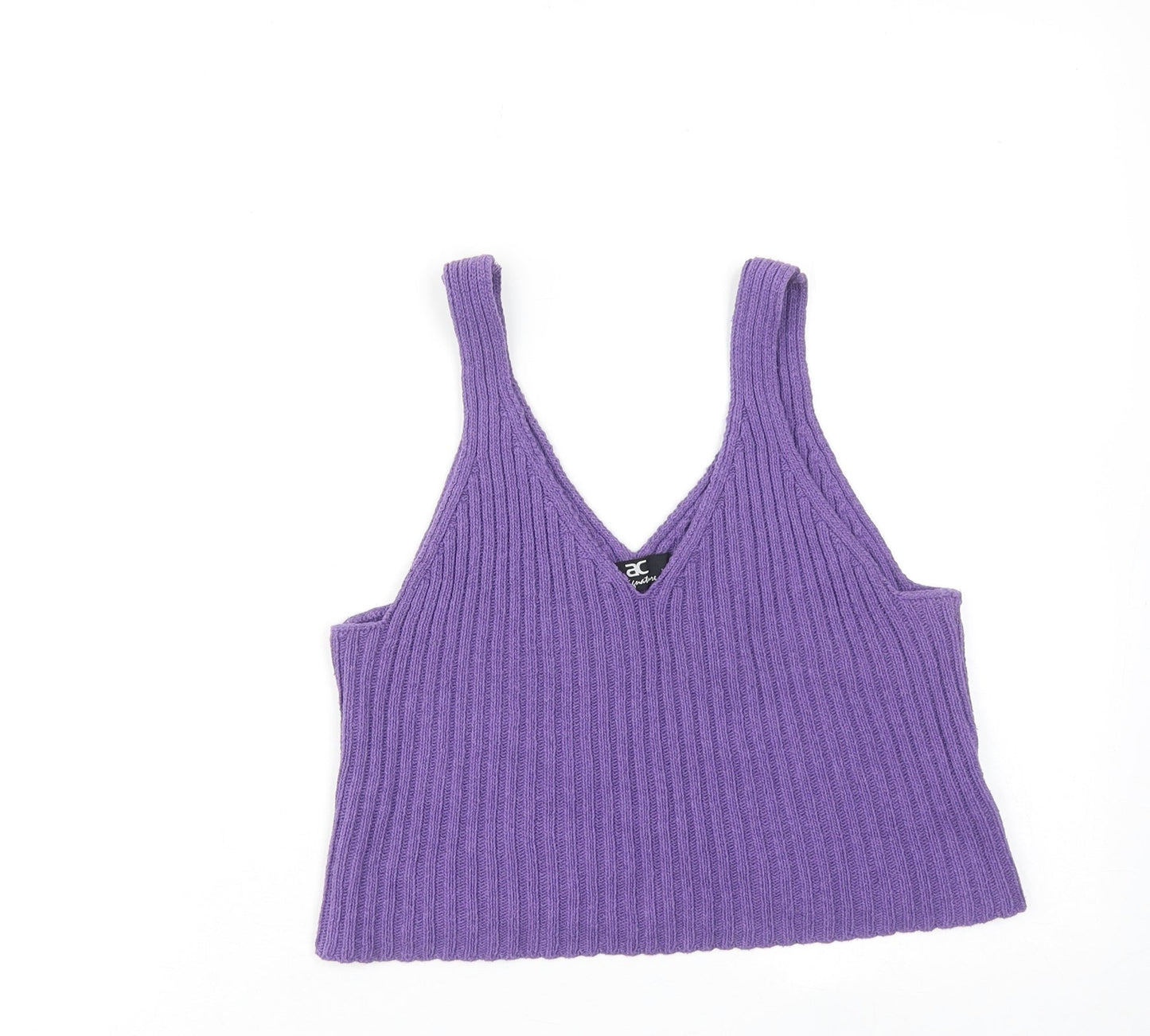 AC Signature Womens Purple Cotton Basic Tank Size M V-Neck