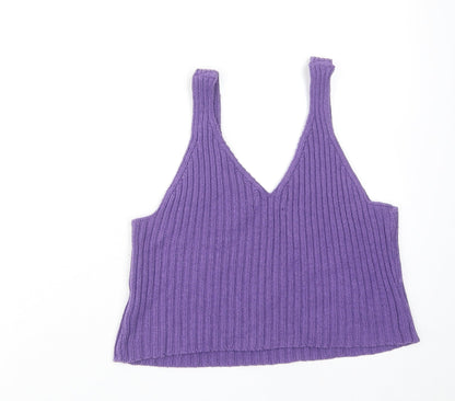 AC Signature Womens Purple Cotton Basic Tank Size M V-Neck