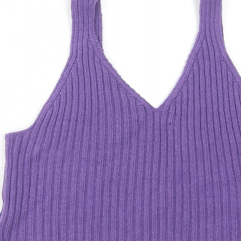 AC Signature Womens Purple Cotton Basic Tank Size M V-Neck