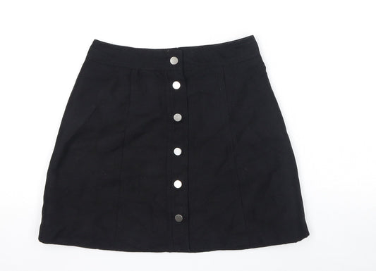 Divided by H&M Womens Black Polyester A-Line Skirt Size 4 Snap
