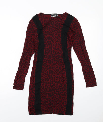 Pilot Womens Red Animal Print Viscose Pencil Dress Size S Boat Neck Pullover - Leopard Print