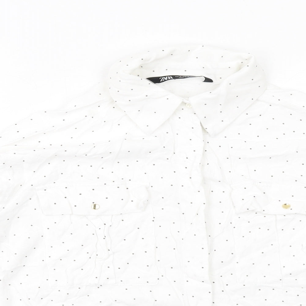 Womens UK Size M Zara White Basic Button-Up