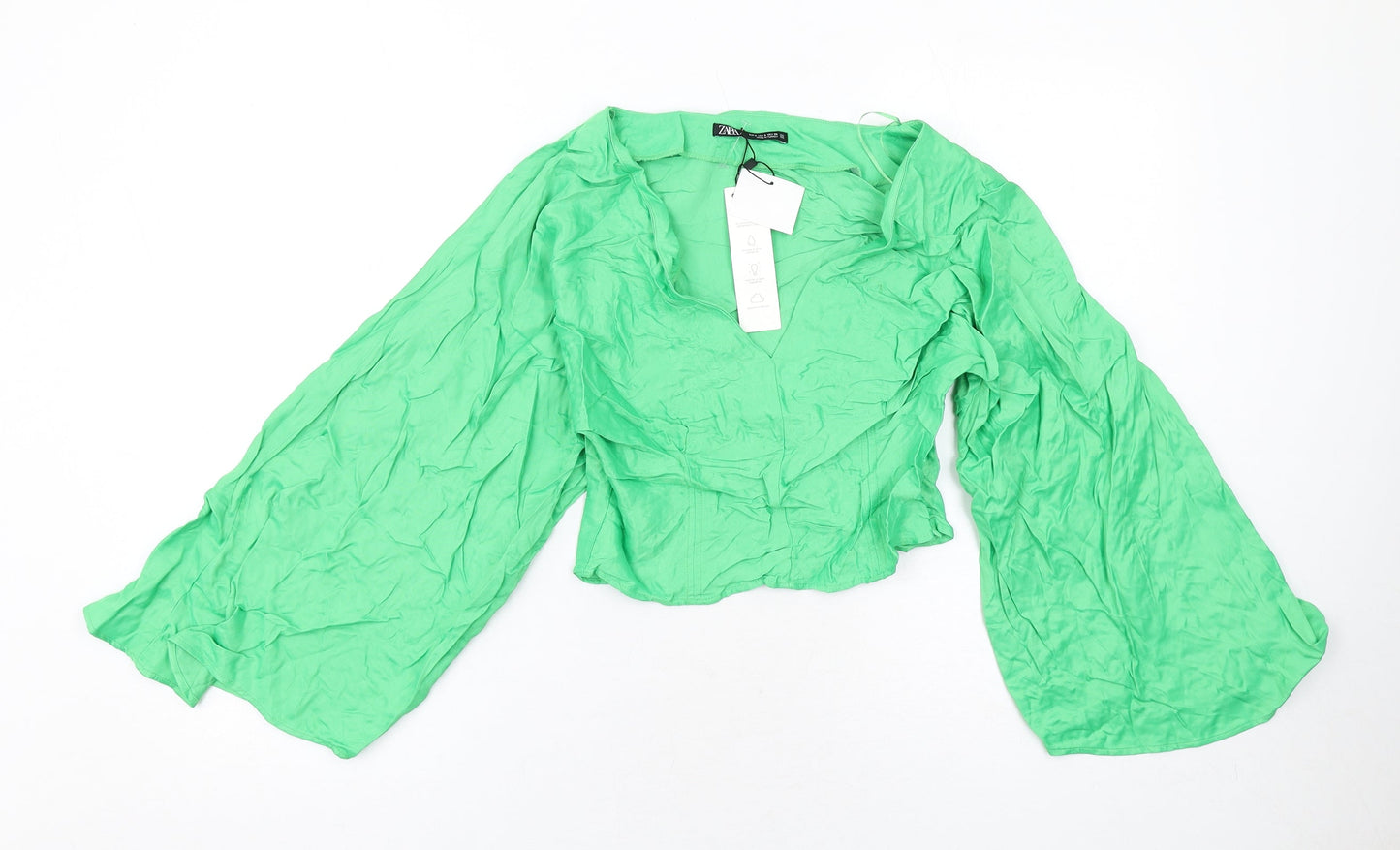 Womens UK Size S Zara Green Basic Blouse
