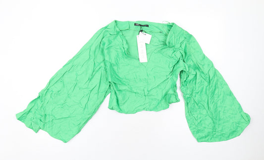 Womens UK Size S Zara Green Basic Blouse