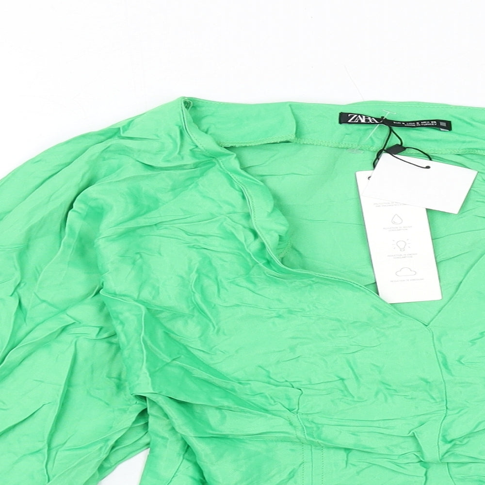 Womens UK Size S Zara Green Basic Blouse