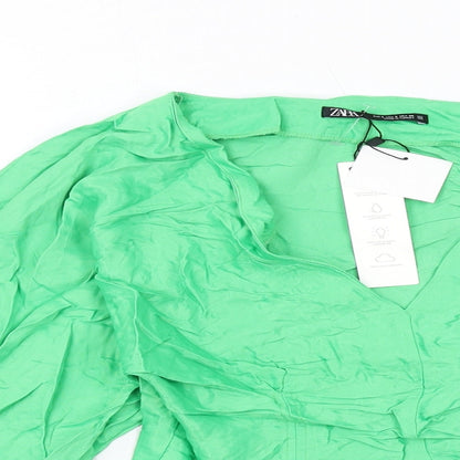 Womens UK Size S Zara Green Basic Blouse