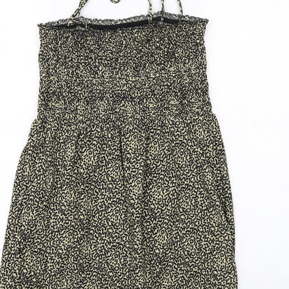 Topshop Womens Black Geometric Polyester A-Line Size 10 Square Neck Pullover - Tie Strap Detail