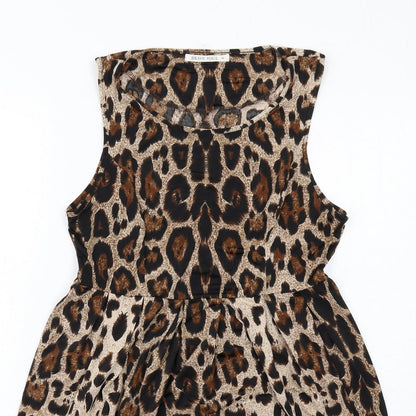 Brave Soul Womens Brown Animal Print Polyester A-Line Size M Boat Neck Pullover - Leopard Print