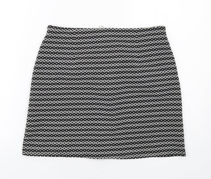 New Look Womens Black Geometric Polyester A-Line Skirt Size 12 Zip