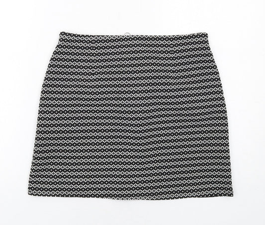 New Look Womens Black Geometric Polyester A-Line Skirt Size 12 Zip