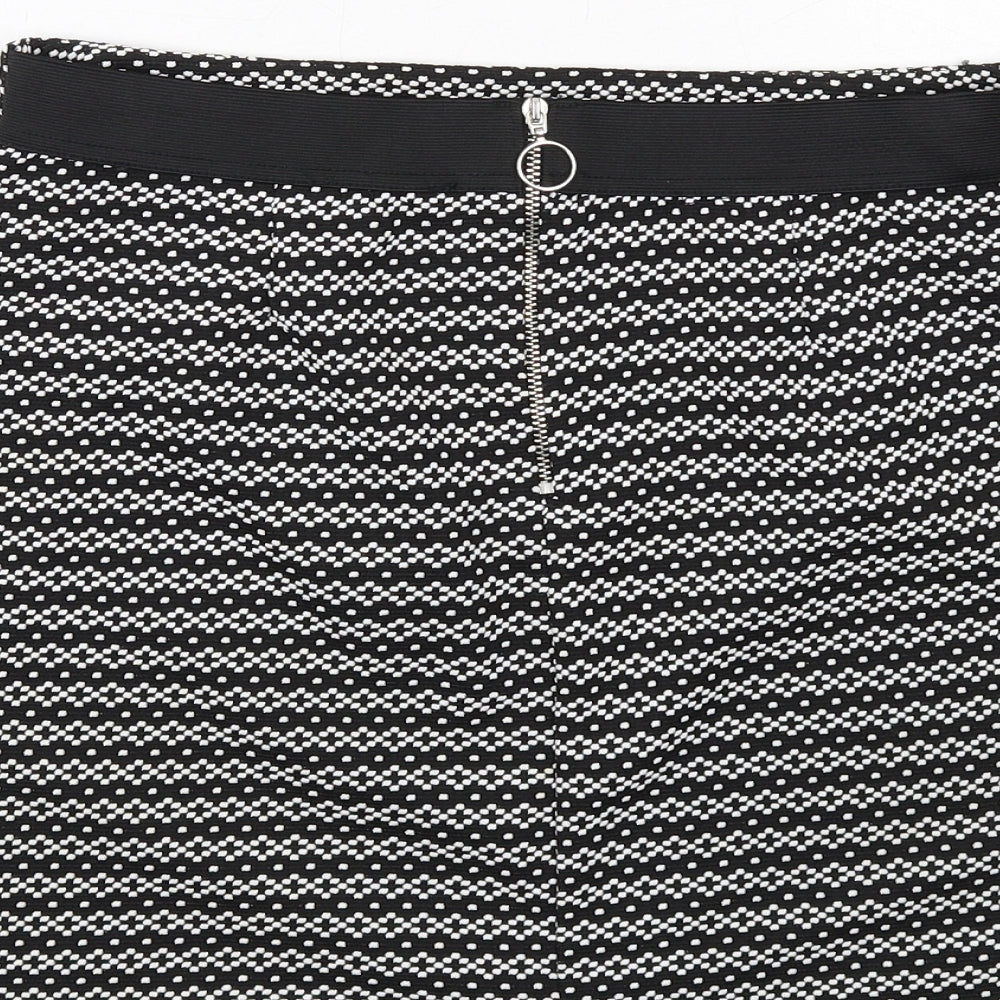 New Look Womens Black Geometric Polyester A-Line Skirt Size 12 Zip