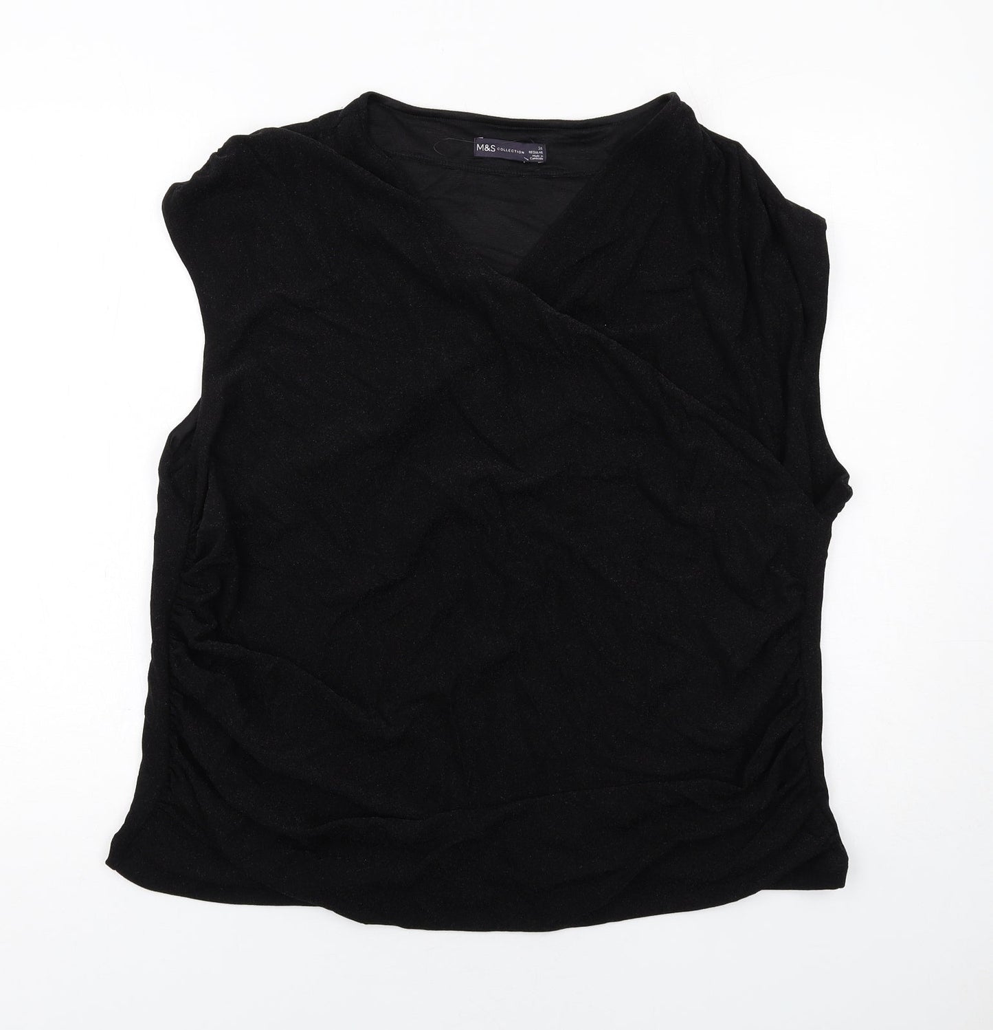 Marks and Spencer Womens Black Polyamide Basic Blouse Size 24 V-Neck