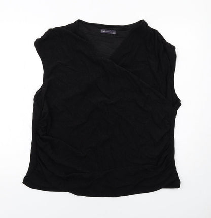 Marks and Spencer Womens Black Polyamide Basic Blouse Size 24 V-Neck