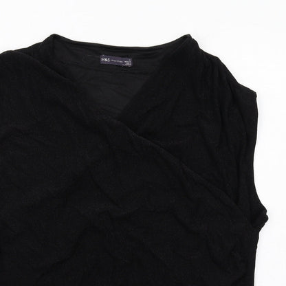 Marks and Spencer Womens Black Polyamide Basic Blouse Size 24 V-Neck