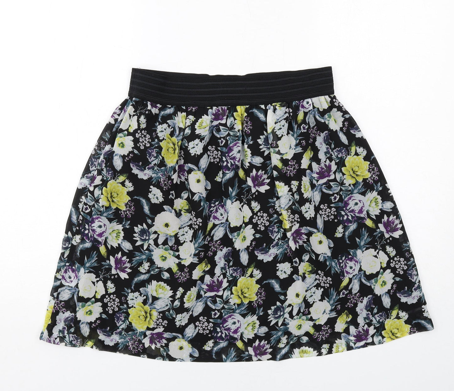 H&M Womens Black Floral Polyester Swing Skirt Size 10