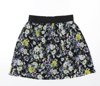 H&M Womens Black Floral Polyester Swing Skirt Size 10