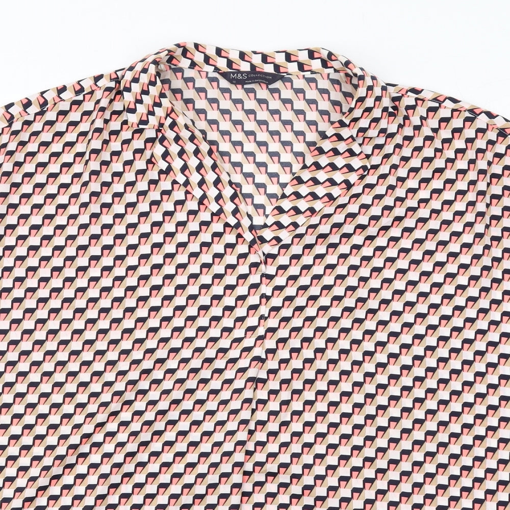 Marks and Spencer Womens Multicoloured Geometric Polyester Basic Button-Up Size 12 Collared