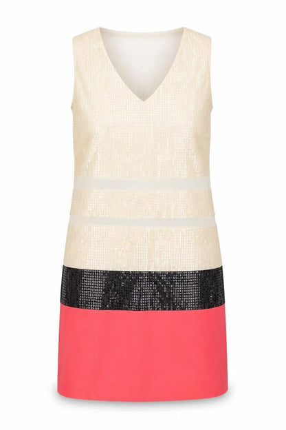 Warehouse Womens Ivory Colourblock Polyester A-Line Size 12 V-Neck Pullover