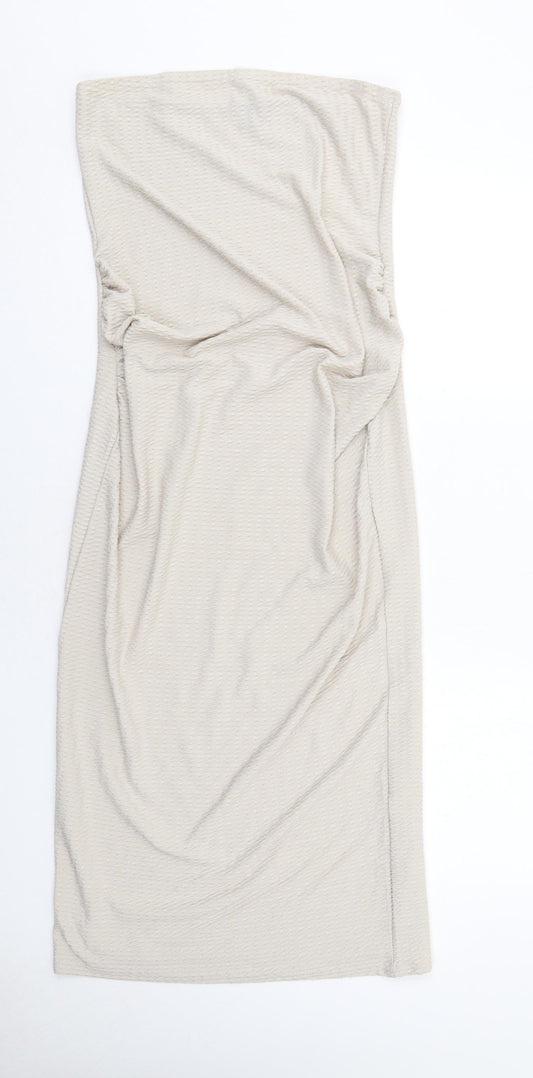 PRETTYLITTLETHING Womens Beige Polyester A-Line Size 8 Off the Shoulder Pullover