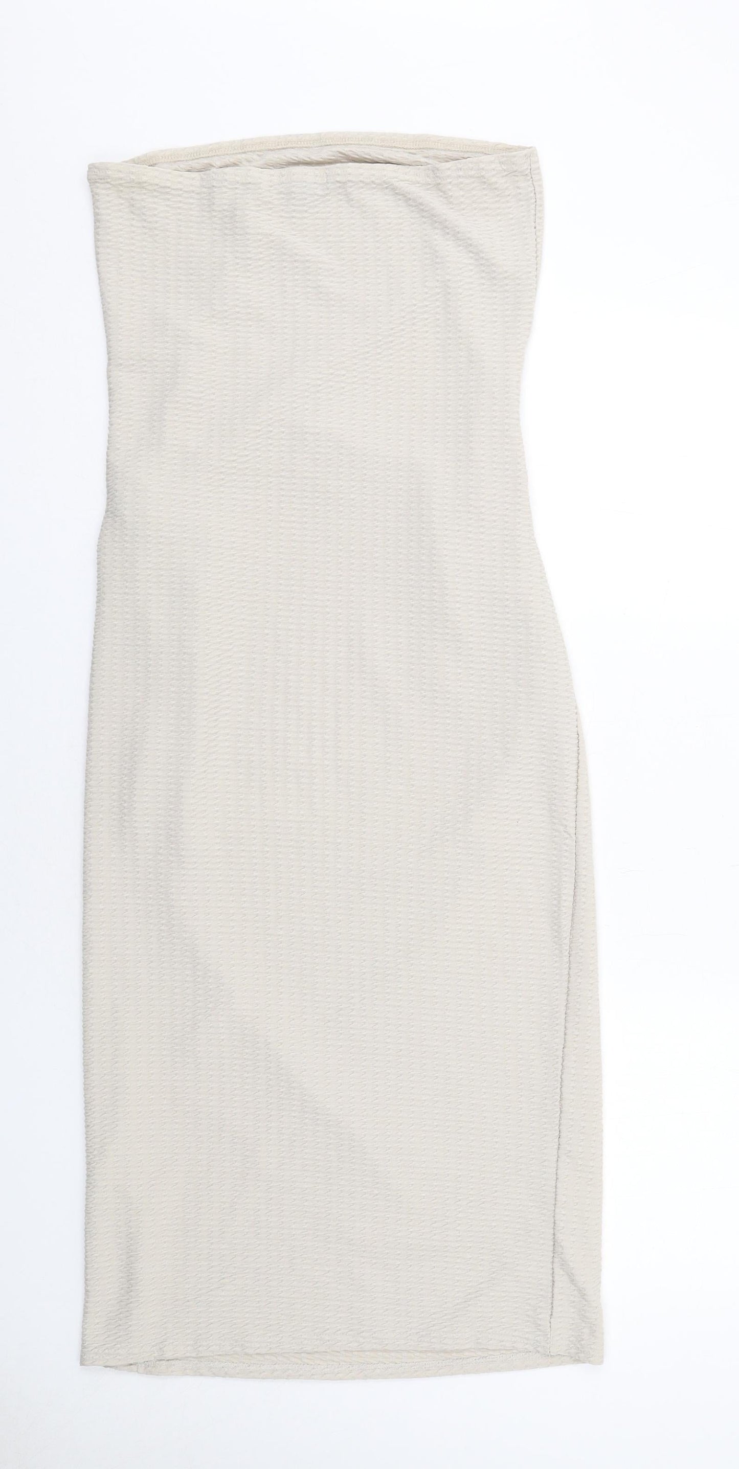 PRETTYLITTLETHING Womens Beige Polyester A-Line Size 8 Off the Shoulder Pullover