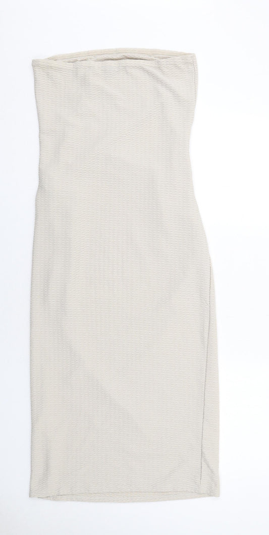 PRETTYLITTLETHING Womens Beige Polyester A-Line Size 8 Off the Shoulder Pullover