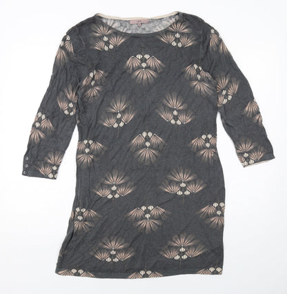 NEXT Womens Grey Geometric Cotton Jumper Dress Size 14 Round Neck Pullover