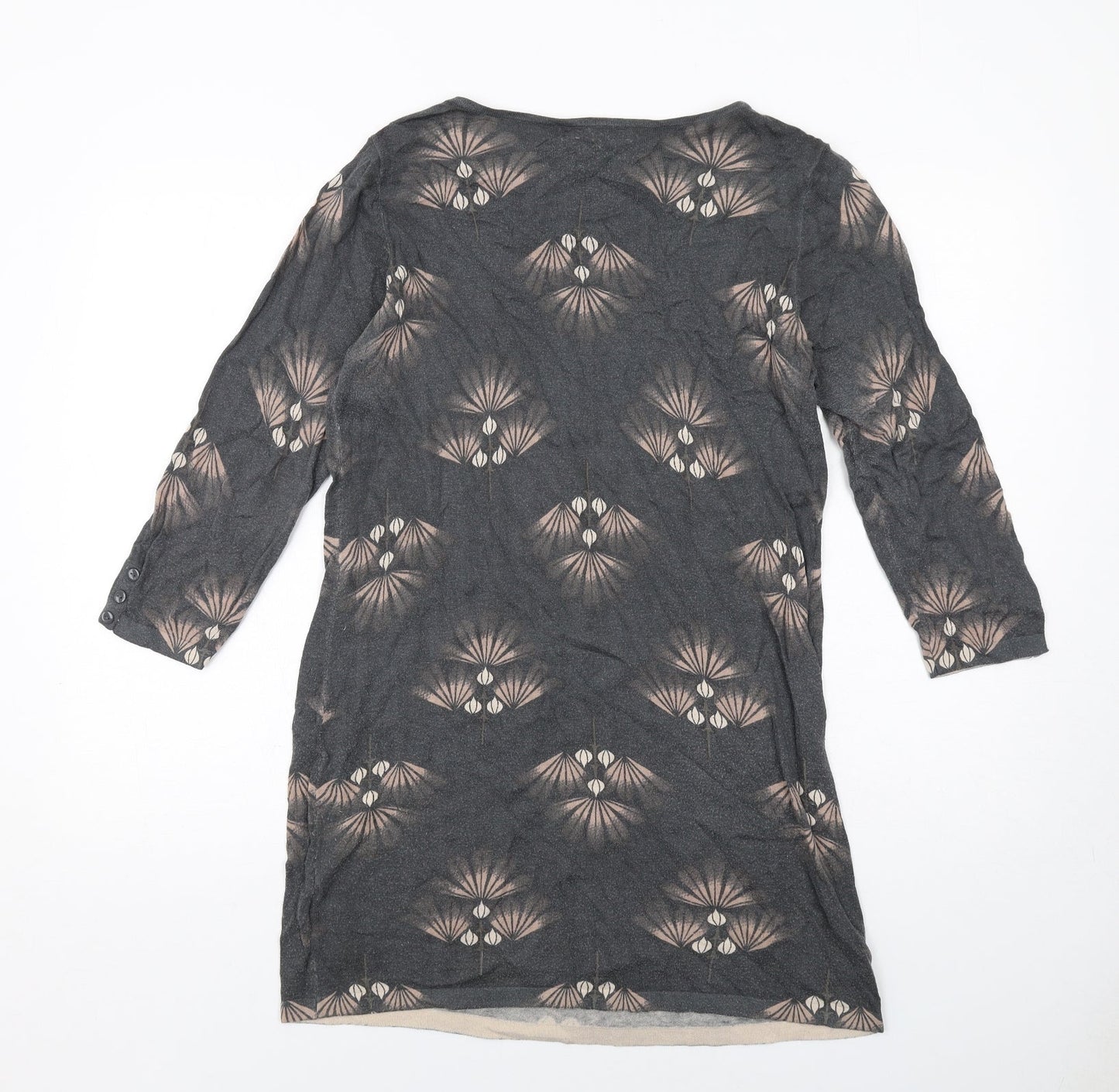 NEXT Womens Grey Geometric Cotton Jumper Dress Size 14 Round Neck Pullover