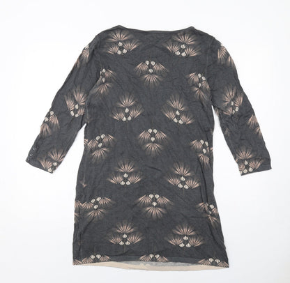 NEXT Womens Grey Geometric Cotton Jumper Dress Size 14 Round Neck Pullover