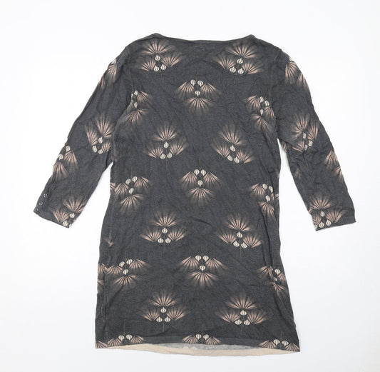 NEXT Womens Grey Geometric Cotton Jumper Dress Size 14 Round Neck Pullover