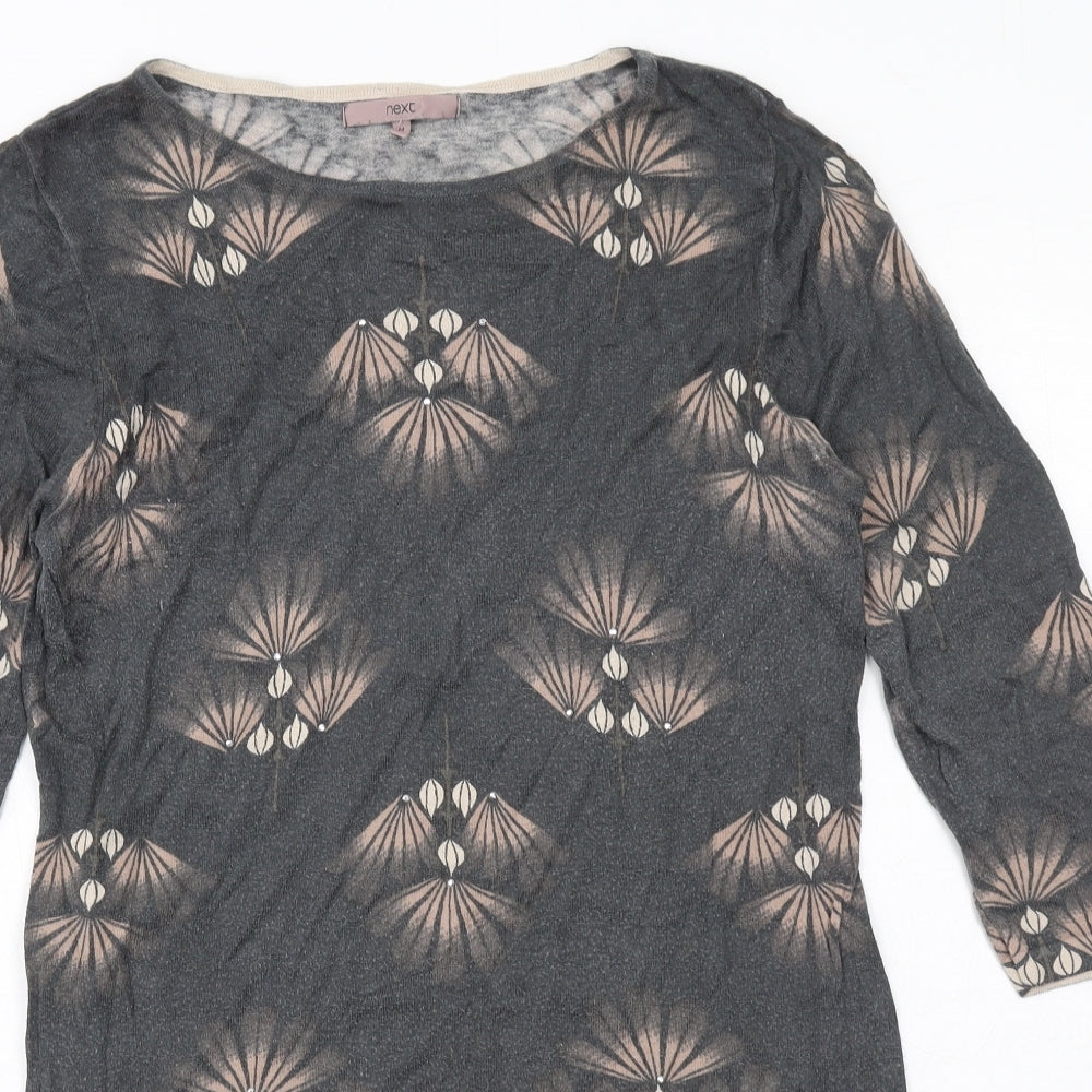 NEXT Womens Grey Geometric Cotton Jumper Dress Size 14 Round Neck Pullover