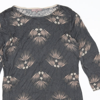 NEXT Womens Grey Geometric Cotton Jumper Dress Size 14 Round Neck Pullover