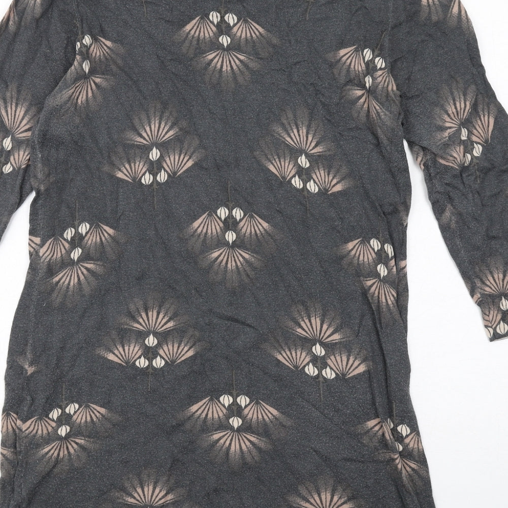 NEXT Womens Grey Geometric Cotton Jumper Dress Size 14 Round Neck Pullover