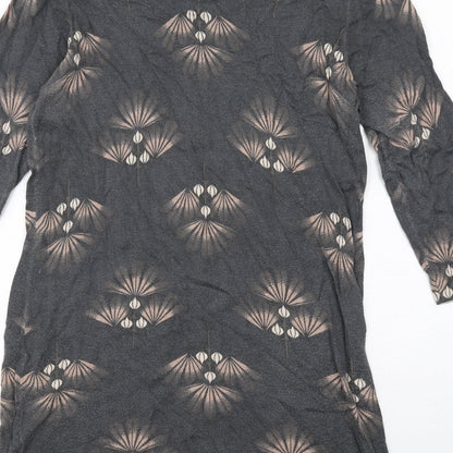 NEXT Womens Grey Geometric Cotton Jumper Dress Size 14 Round Neck Pullover