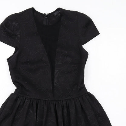 Topshop Womens Black Geometric Polyester Fit & Flare Size 12 Round Neck Zip
