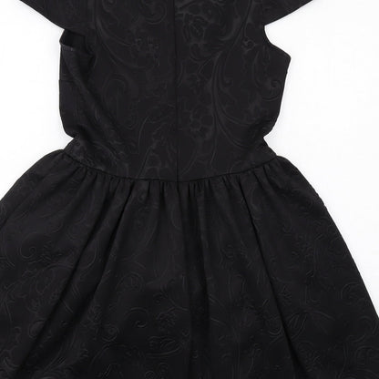 Topshop Womens Black Geometric Polyester Fit & Flare Size 12 Round Neck Zip