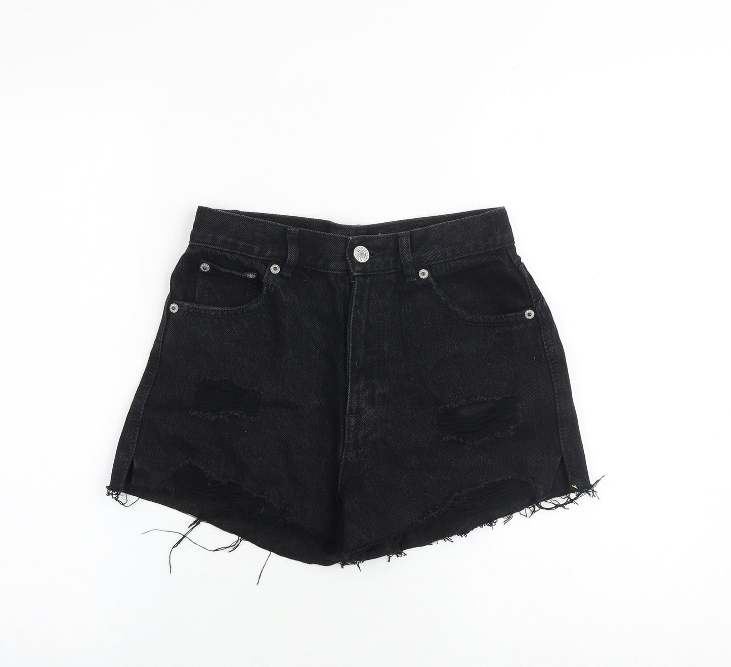 Pull&Bear Womens Black 100% Cotton Mom Shorts Size 6 Regular Zip