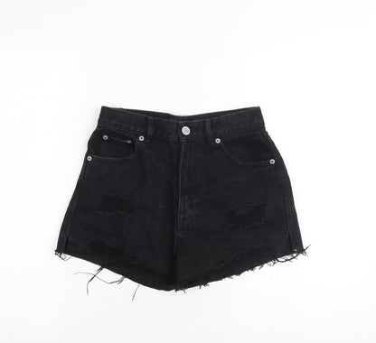Pull&Bear Womens Black 100% Cotton Mom Shorts Size 6 Regular Zip