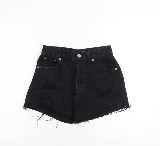 Pull&Bear Womens Black 100% Cotton Mom Shorts Size 6 Regular Zip