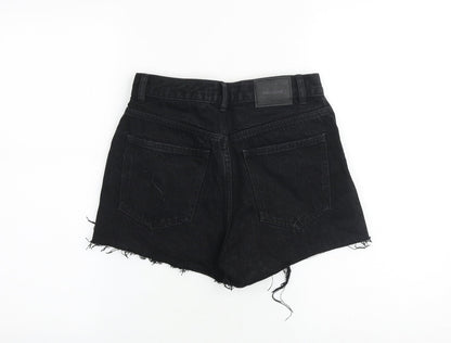 Pull&Bear Womens Black 100% Cotton Mom Shorts Size 6 Regular Zip