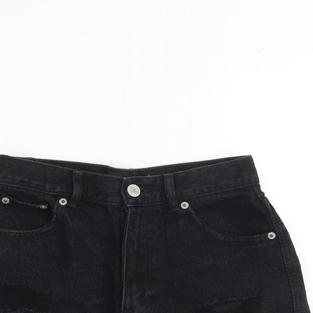 Pull&Bear Womens Black 100% Cotton Mom Shorts Size 6 Regular Zip